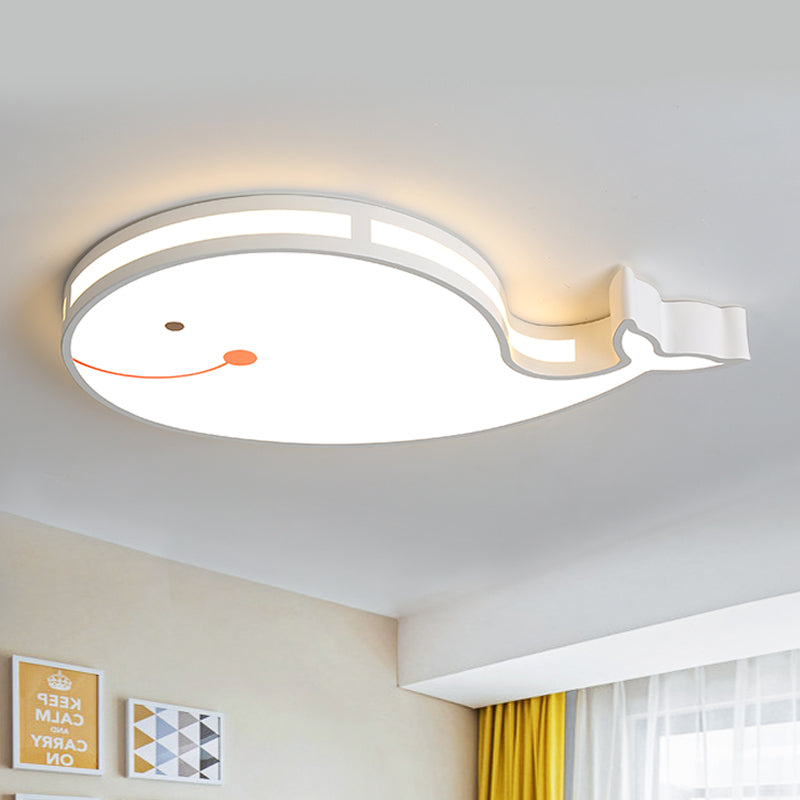 Whale Kids Dorm Ceiling Flush Iron Cartoon LED Flush Mount Light in White/Pink/Blue with Acrylic Diffuser