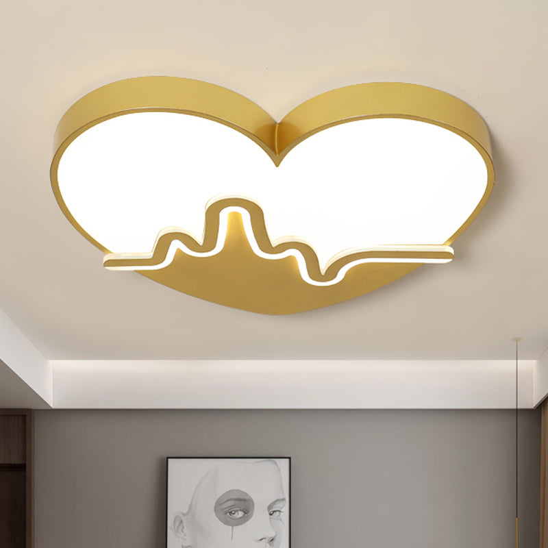 Macaron Heart Beating Acrylic Flushmount LED Surface Ceiling Lamp in White/Pink/Gold for Child Bedroom