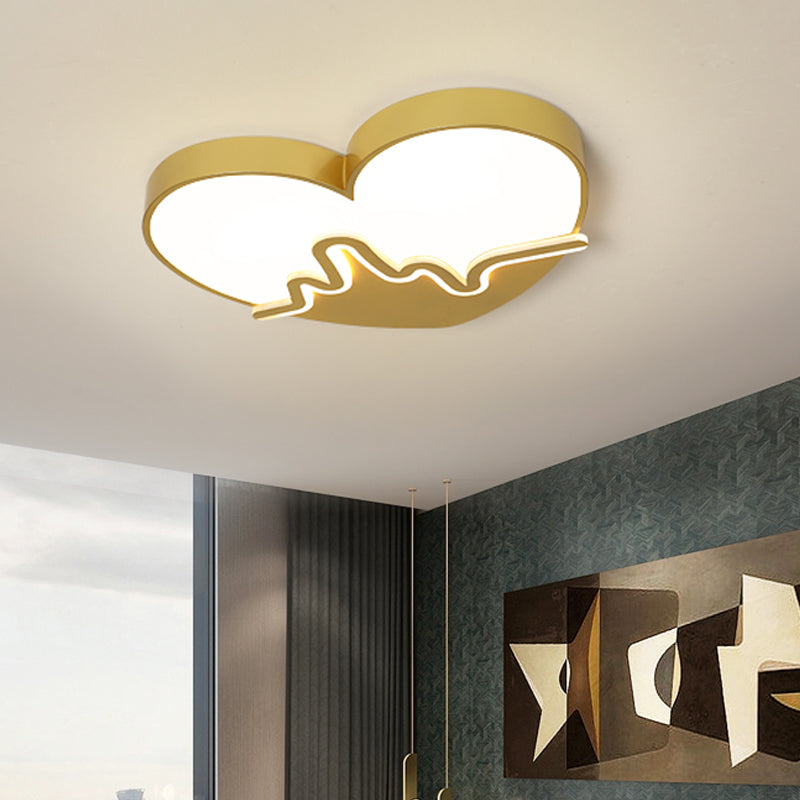 Macaron Heart Beating Acrylic Flushmount LED Surface Ceiling Lamp in White/Pink/Gold for Child Bedroom