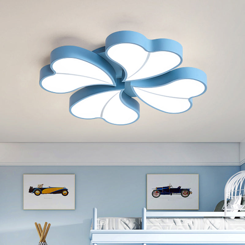 Iron Clover Flush Ceiling Light Macaron White/Blue/Pink LED Flush Mount with Acrylic Shade for Bedroom
