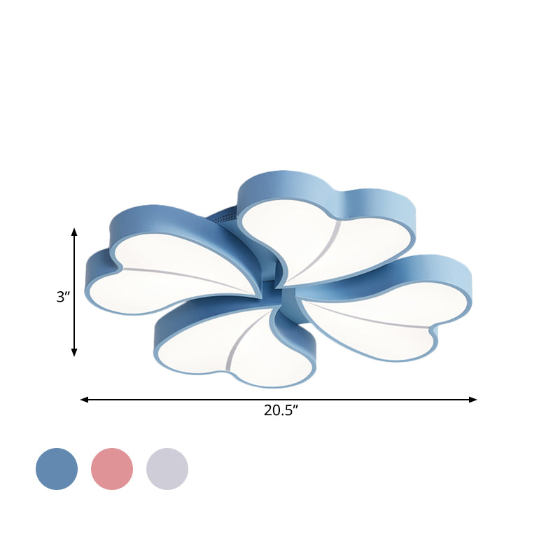 Iron Clover Flush Ceiling Light Macaron White/Blue/Pink LED Flush Mount with Acrylic Shade for Bedroom