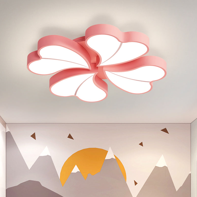 Iron Clover Flush Ceiling Light Macaron White/Blue/Pink LED Flush Mount with Acrylic Shade for Bedroom