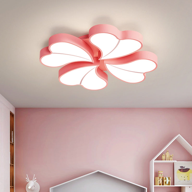 Iron Clover Flush Ceiling Light Macaron White/Blue/Pink LED Flush Mount with Acrylic Shade for Bedroom