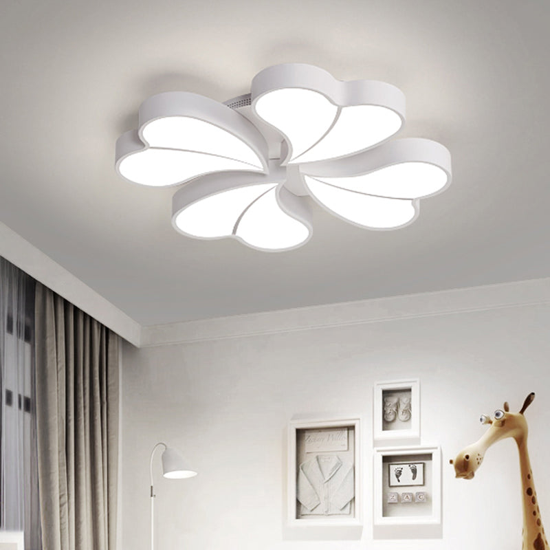 Iron Clover Flush Ceiling Light Macaron White/Blue/Pink LED Flush Mount with Acrylic Shade for Bedroom