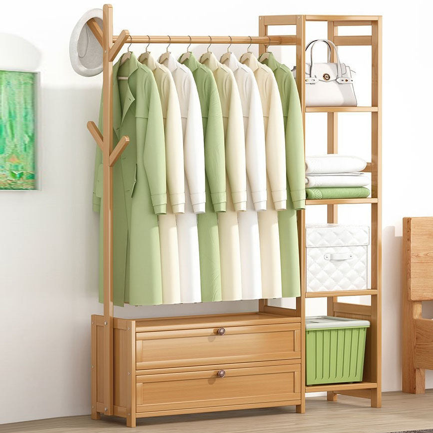 Contemporary Style Wardrobe Armoire Bamboo Armoire with Garment Rod for Home