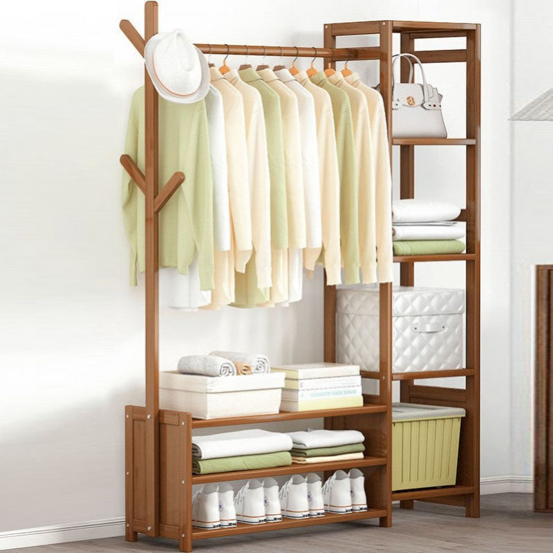 Contemporary Style Wardrobe Armoire Bamboo Armoire with Garment Rod for Home