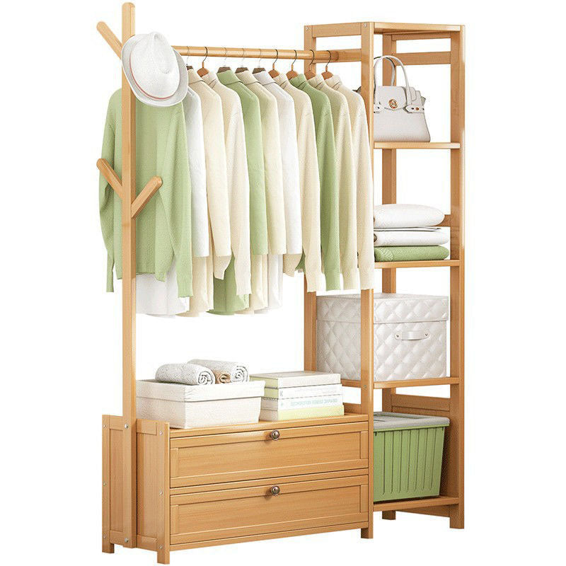 Contemporary Style Wardrobe Armoire Bamboo Armoire with Garment Rod for Home
