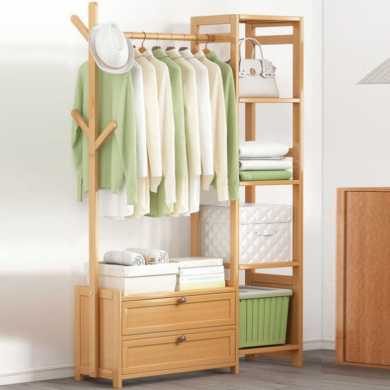 Contemporary Style Wardrobe Armoire Bamboo Armoire with Garment Rod for Home