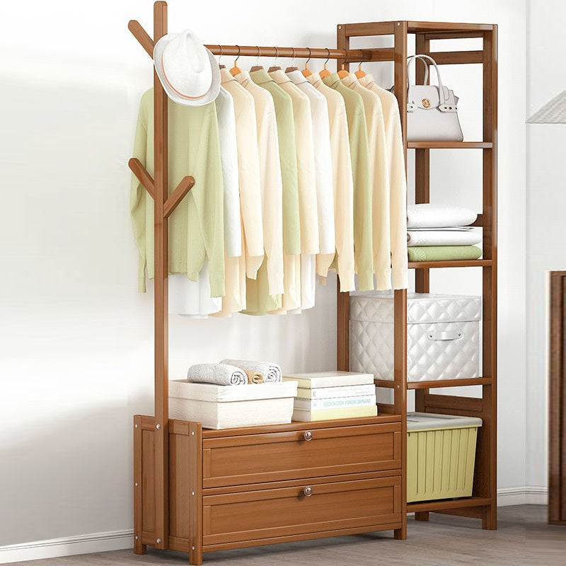 Contemporary Style Wardrobe Armoire Bamboo Armoire with Garment Rod for Home