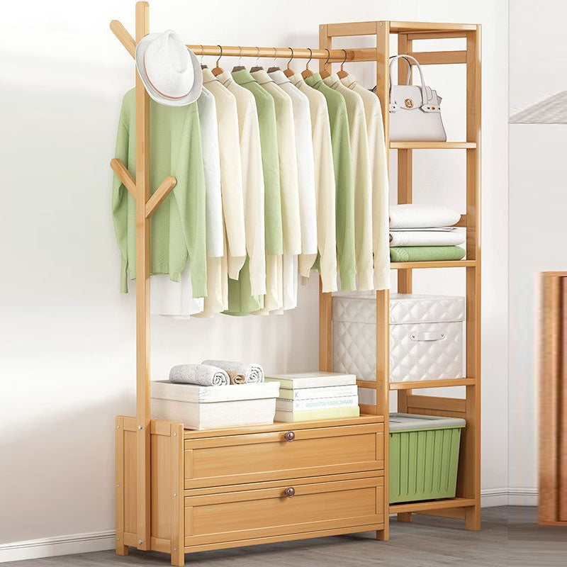 Contemporary Style Wardrobe Armoire Bamboo Armoire with Garment Rod for Home