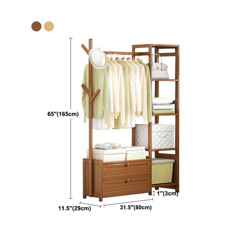 Contemporary Style Wardrobe Armoire Bamboo Armoire with Garment Rod for Home