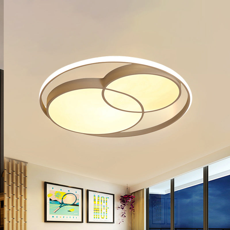 2 Crossed Circle Ceiling Flush Mount Modern Metal Black/White Integrated LED Bedroom Flush Mount Lighting in Warm/White
