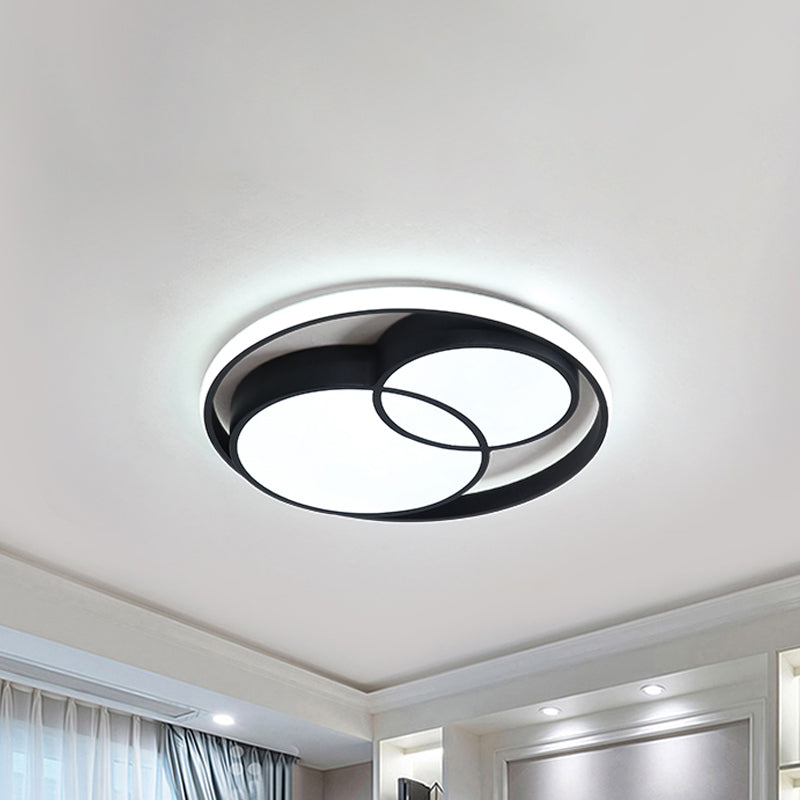 2 Crossed Circle Ceiling Flush Mount Modern Metal Black/White Integrated LED Bedroom Flush Mount Lighting in Warm/White