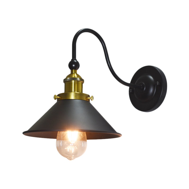 Black One Light Sconce Light Industrial Metal Cone Wall Lighting Fixture for Corridor