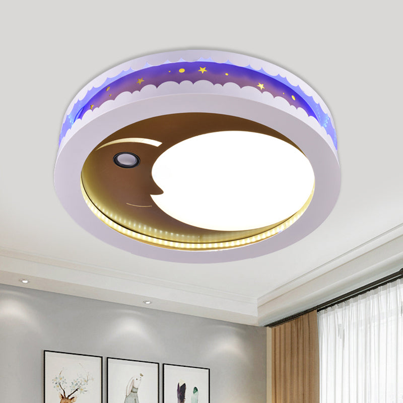 Hollowed Out Crescent Music Ceiling Light Metal Bedroom LED Flush Mounted Lamp in Pink/Blue/Navy