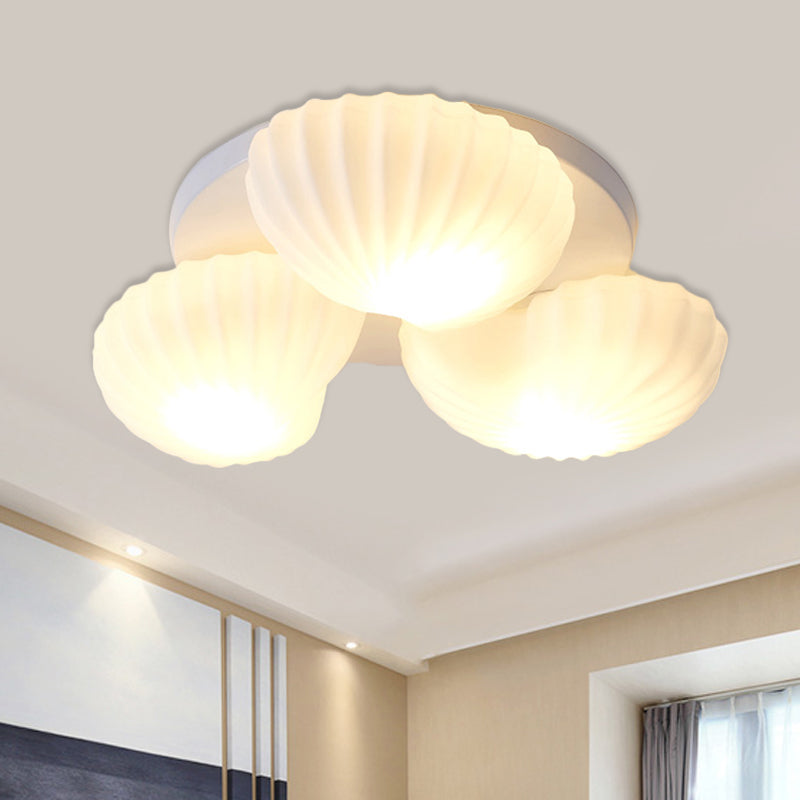 White Glass Scallop Shell Flush Light Nautical 3/5-Light Flush Mount Ceiling Lighting for Living Room