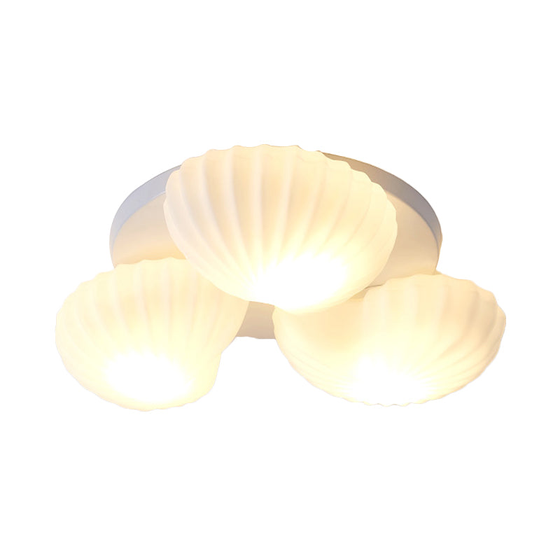 White Glass Scallop Shell Flush Light Nautical 3/5-Light Flush Mount Ceiling Lighting for Living Room