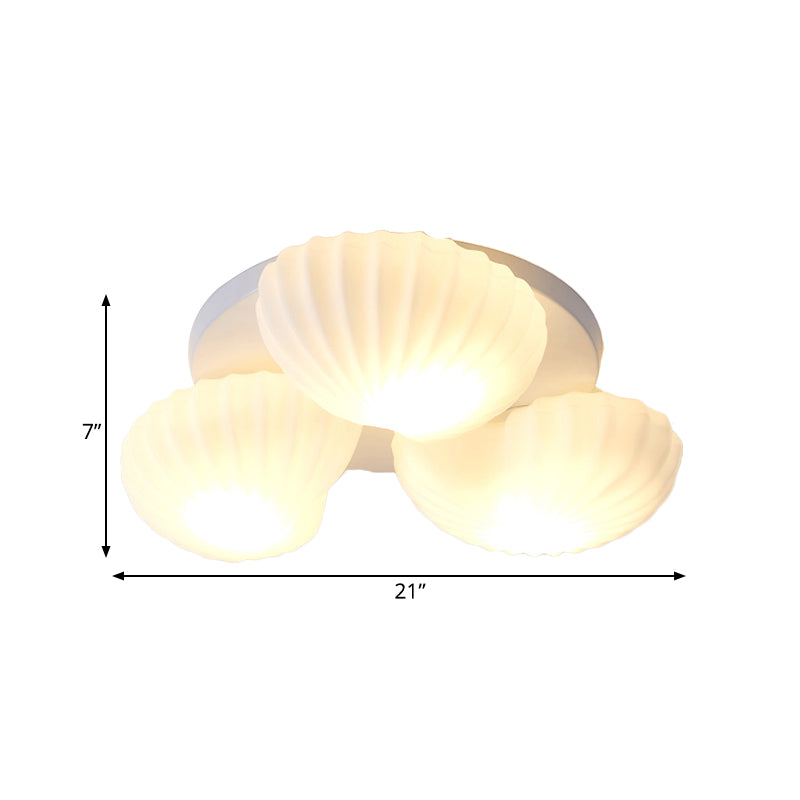 White Glass Scallop Shell Flush Light Nautical 3/5-Light Flush Mount Ceiling Lighting for Living Room