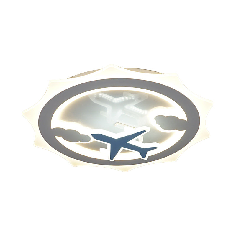 Sun Thin Acrylic Ceiling Flush Light Kids White LED Flush Mount Recessed Lighting with Cloud and Airplane Pattern