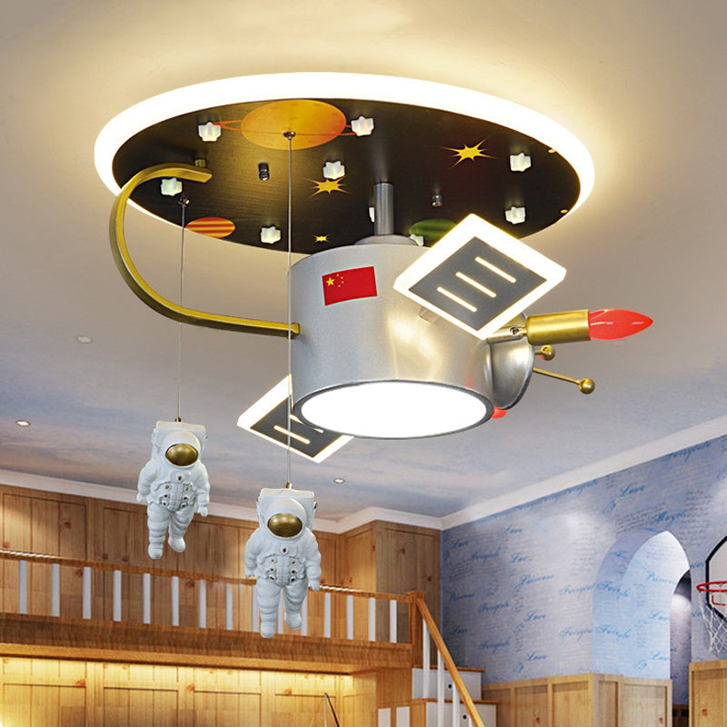 Cartoon LED-inbouwverlichting Nikkel Astronaut en Space Missile-plafondlamp met metalen kap