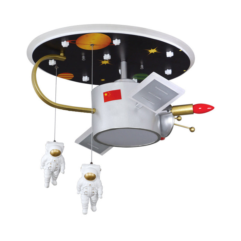Cartoon LED-inbouwverlichting Nikkel Astronaut en Space Missile-plafondlamp met metalen kap