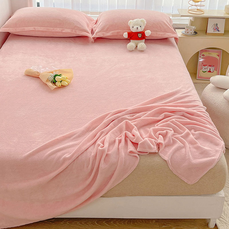 Solid Bed Sheet Set Flannel Elegant Fitted Sheet for Bedroom