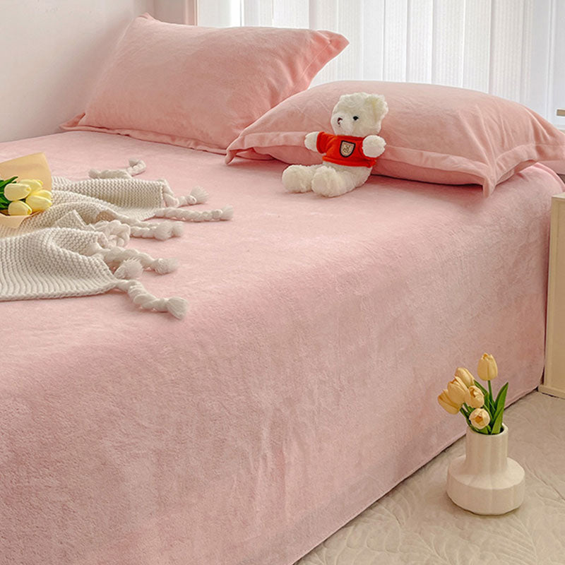 Solid Bed Sheet Set Flannel Elegant Fitted Sheet for Bedroom