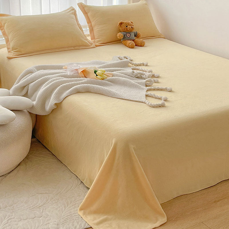 Solid Bed Sheet Set Flannel Elegant Fitted Sheet for Bedroom