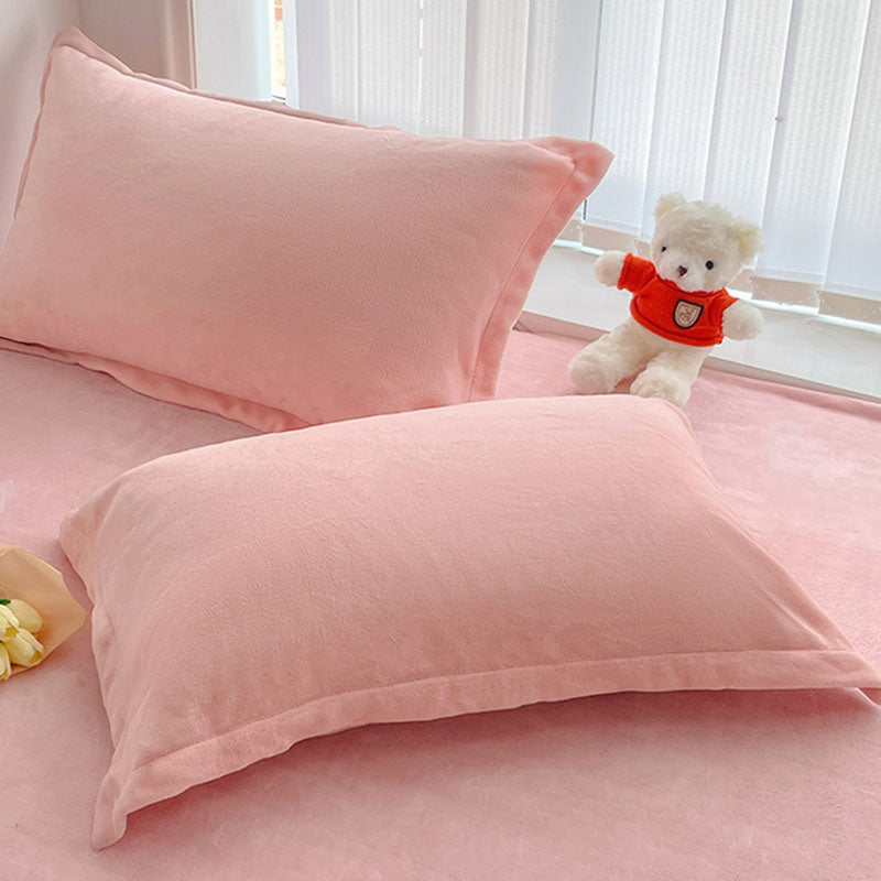 Solid Bed Sheet Set Flannel Elegant Fitted Sheet for Bedroom