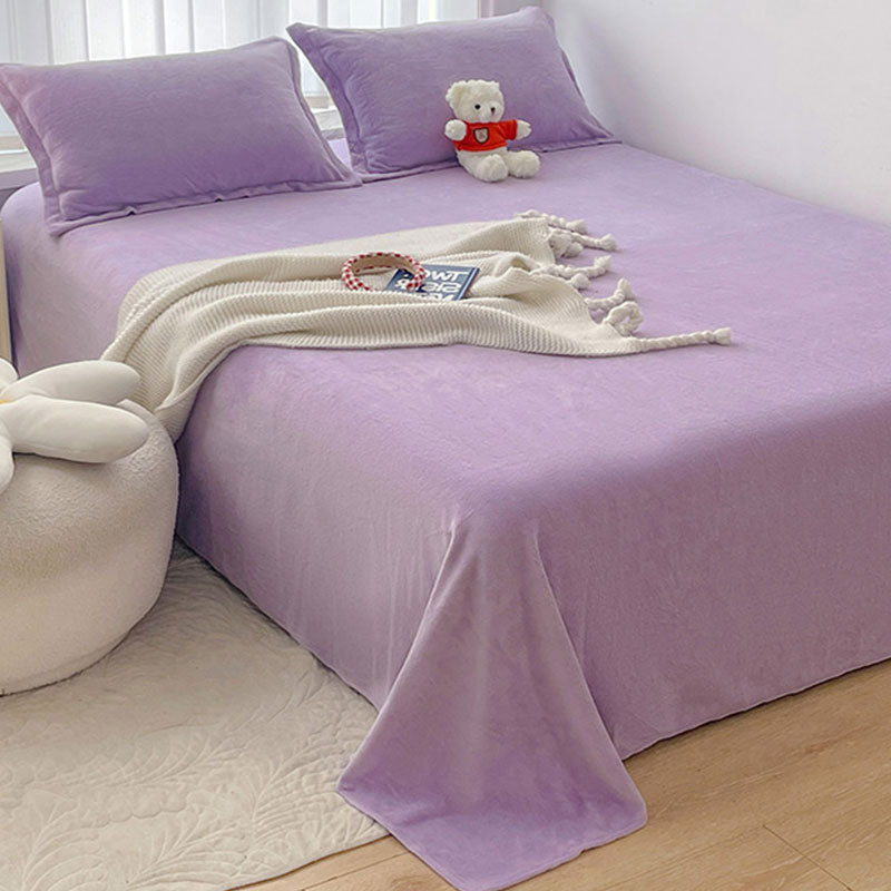 Solid Bed Sheet Set Flannel Elegant Fitted Sheet for Bedroom