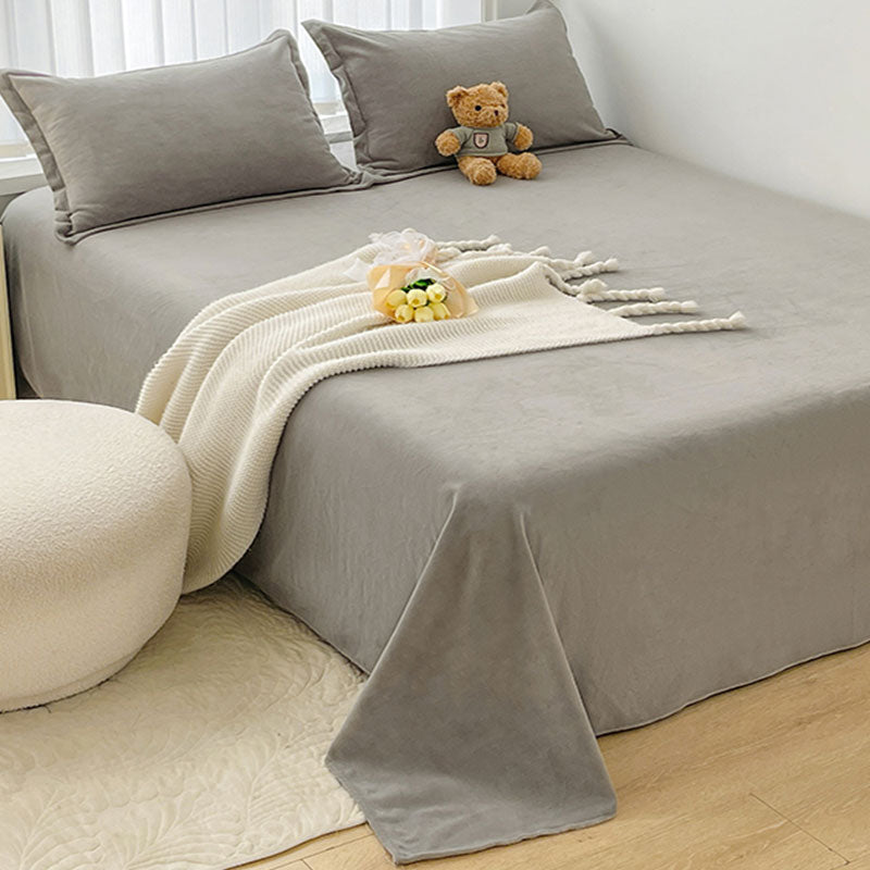 Solid Bed Sheet Set Flannel Elegant Fitted Sheet for Bedroom