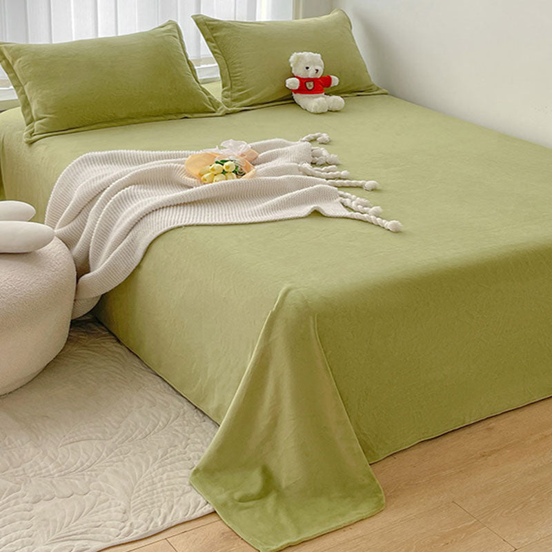 Solid Bed Sheet Set Flannel Elegant Fitted Sheet for Bedroom