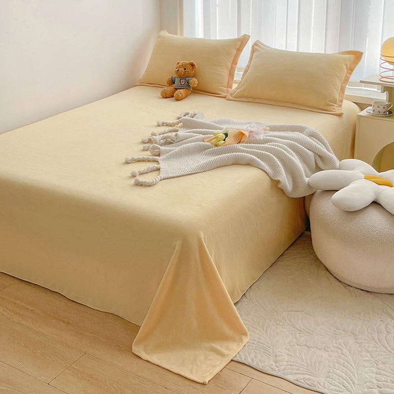 Solid Bed Sheet Set Flannel Elegant Fitted Sheet for Bedroom