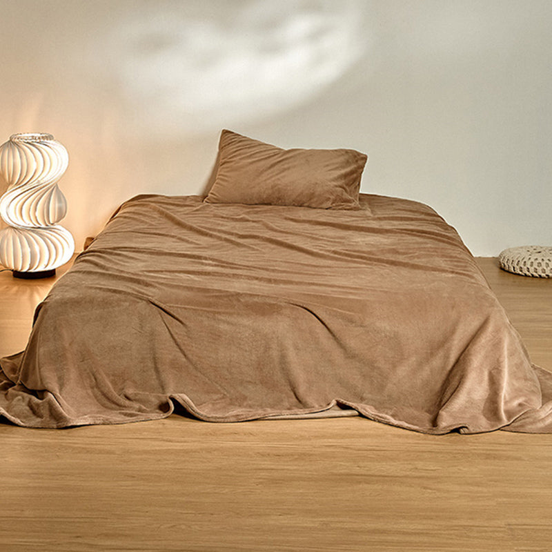 Flannel Bed Sheet Set Winter Solid Fitted Sheet for Bedroom