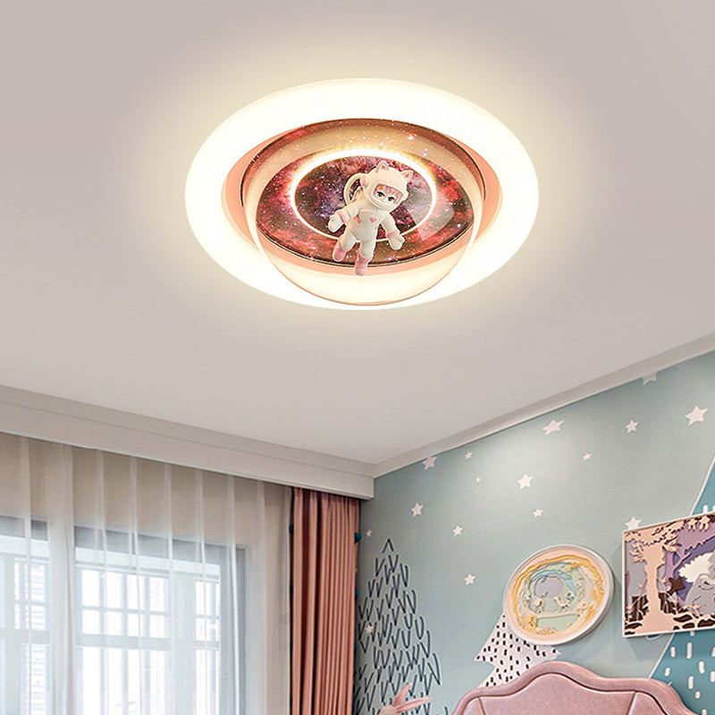 Round Shape Metal Flush Light Kid Style 2 Lights Flush Mount Ceiling Lights