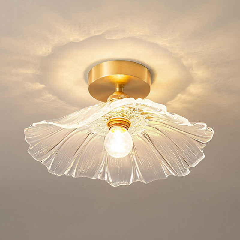 Flower Shape Glass Flush Light Modern Style 1 Light Flush Mount Ceiling Lights in Brass