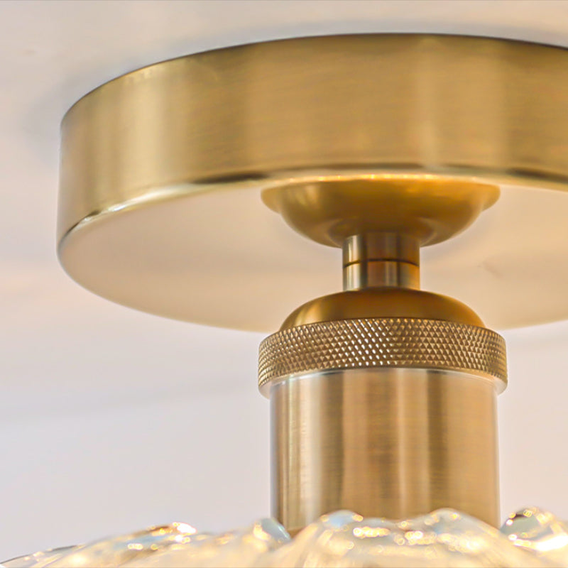 Flower Shape Glass Flush Light Modern Style 1 Light Flush Mount Ceiling Lights in Brass