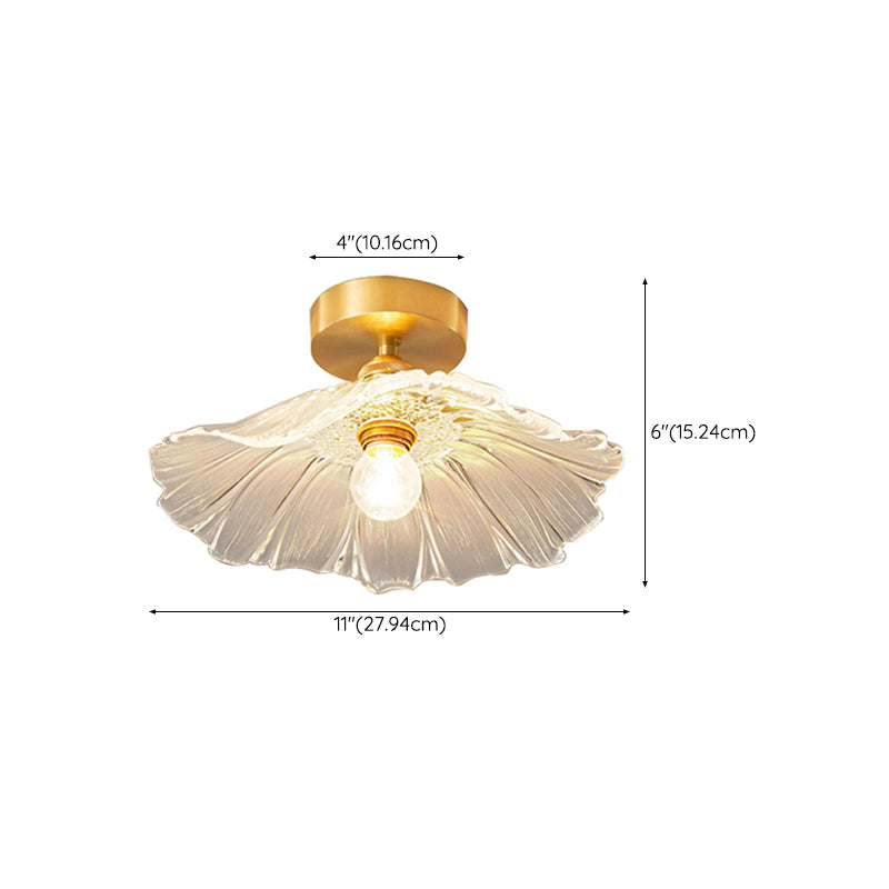 Flower Shape Glass Flush Light Modern Style 1 Light Flush Mount Ceiling Lights in Brass