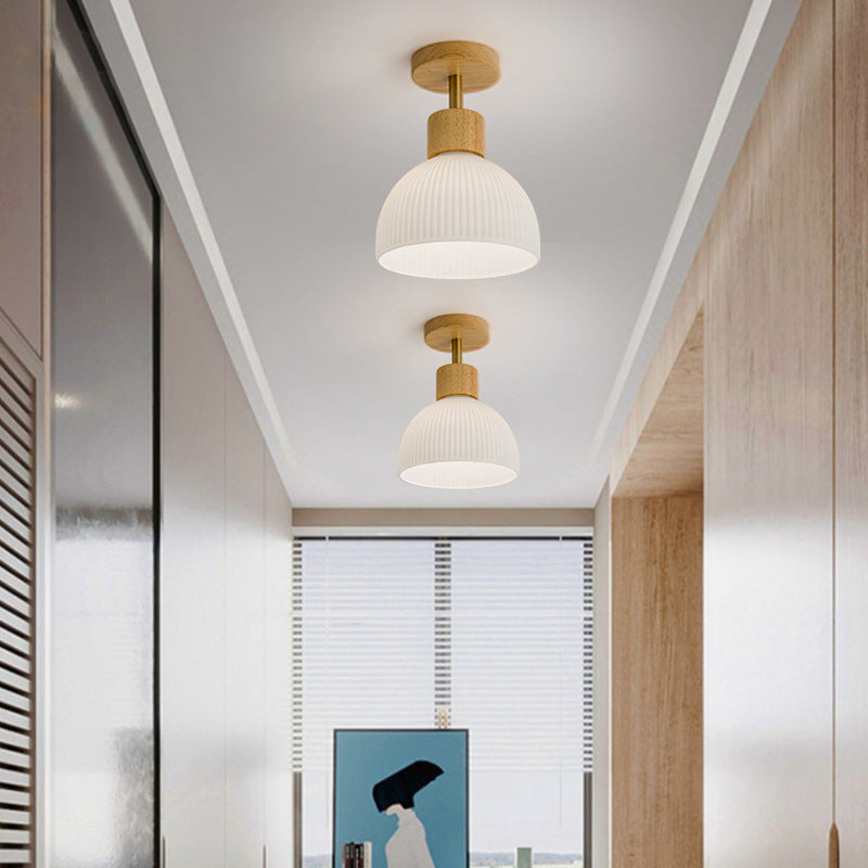 Bowl Shape Wood Flush Light Modern Style 1 Light Flush Mount Ceiling Lights