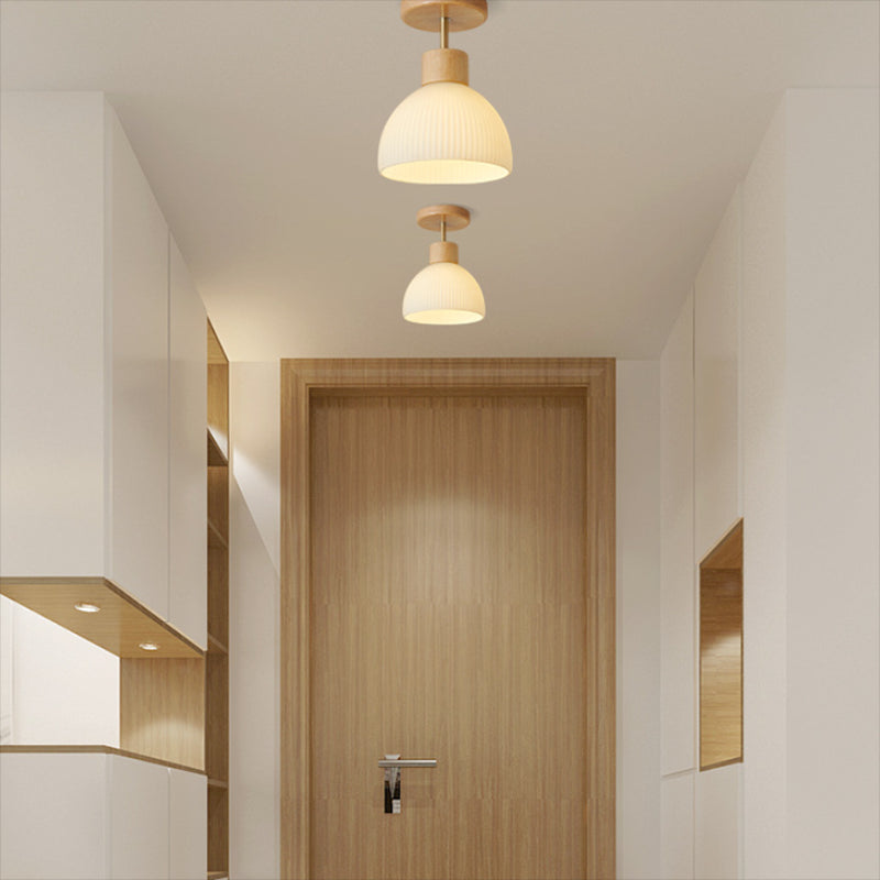 Bowl Shape Wood Flush Light Modern Style 1 Light Flush Mount Ceiling Lights