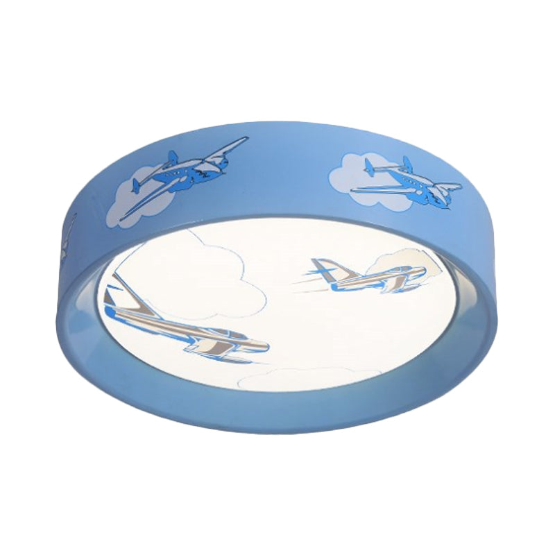 Fighter Plane Pattern Circle Flush Light Cartoon Acrylic Blue LED Flush Mount Ceiling Lamp for Boy's Room