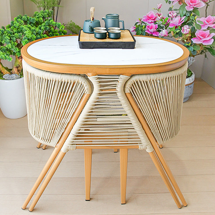 Modern Stone Chat Table Outdoor Water Resistant Patio Table with with Aluminum Legs