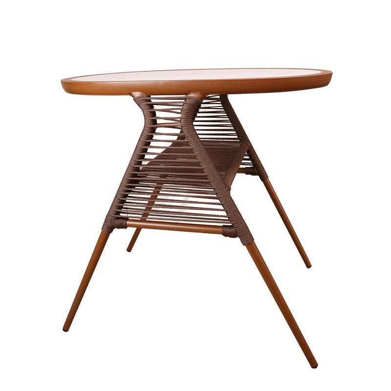 Modern Stone Chat Table Outdoor Water Resistant Patio Table with with Aluminum Legs