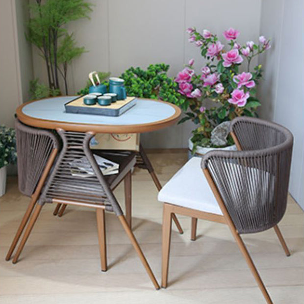 Modern Stone Chat Table Outdoor Water Resistant Patio Table with with Aluminum Legs