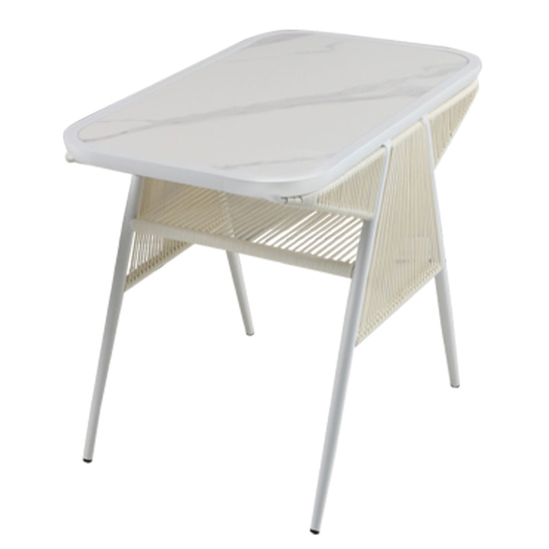 Modern Stone Chat Table Outdoor Water Resistant Patio Table with with Aluminum Legs