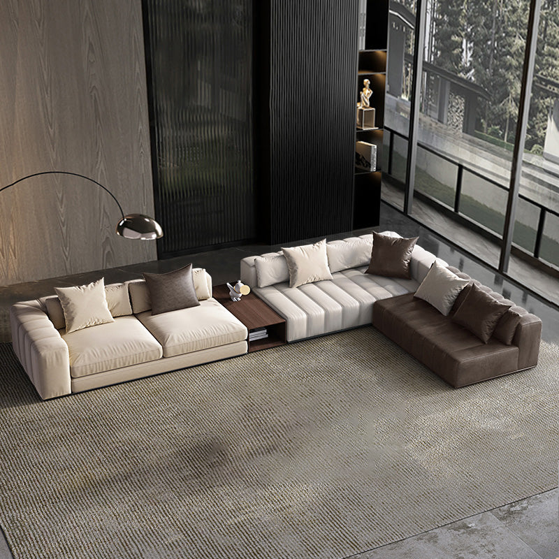 Mid Century Genuine Leather Sectional Sofa 24" H Square Arm Sofa with Storage