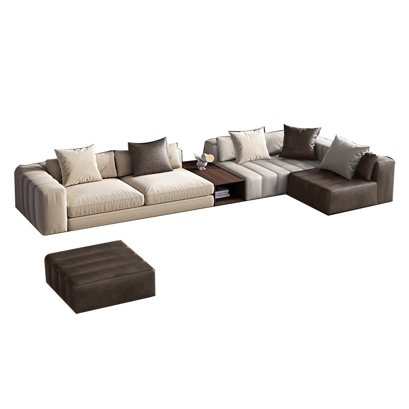 Mid Century Genuine Leather Sectional Sofa 24" H Square Arm Sofa with Storage