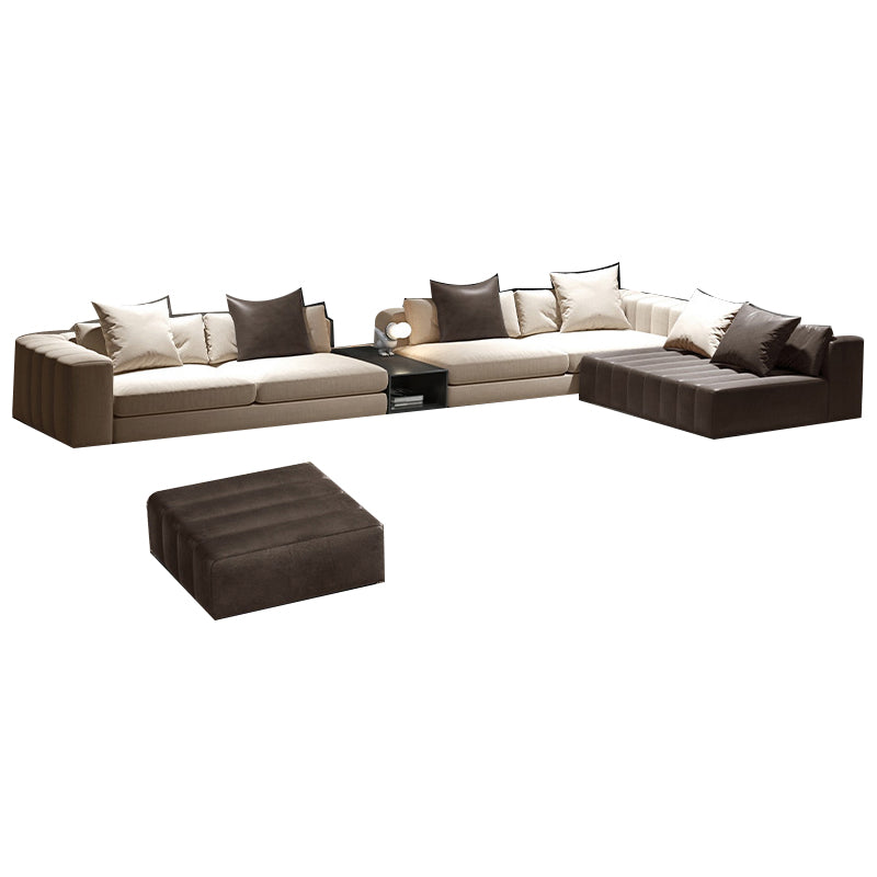 Mid Century Genuine Leather Sectional Sofa 24" H Square Arm Sofa with Storage