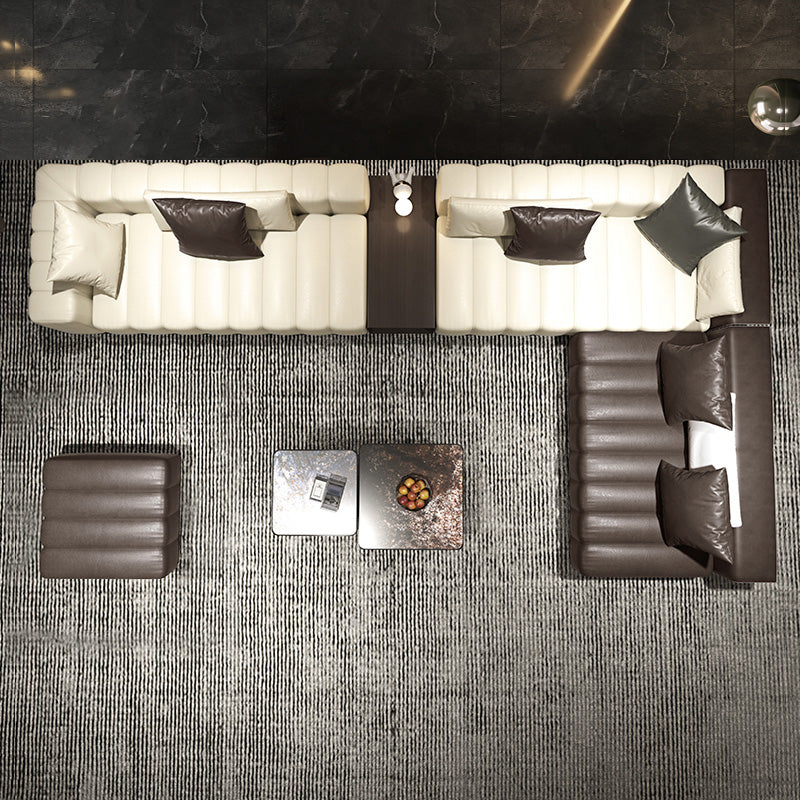 Mid Century Genuine Leather Sectional Sofa 24" H Square Arm Sofa with Storage