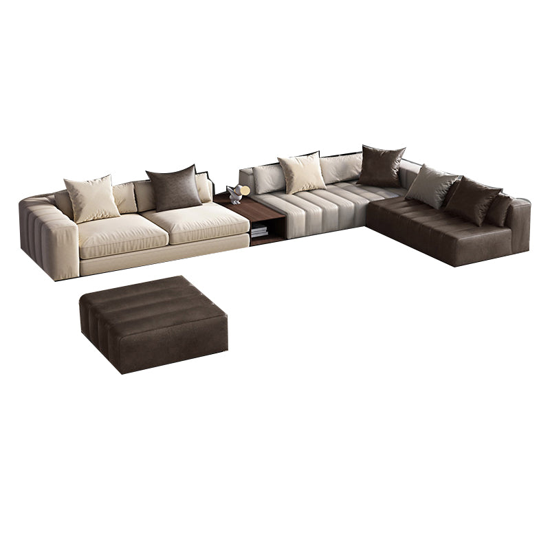 Mid Century Genuine Leather Sectional Sofa 24" H Square Arm Sofa with Storage